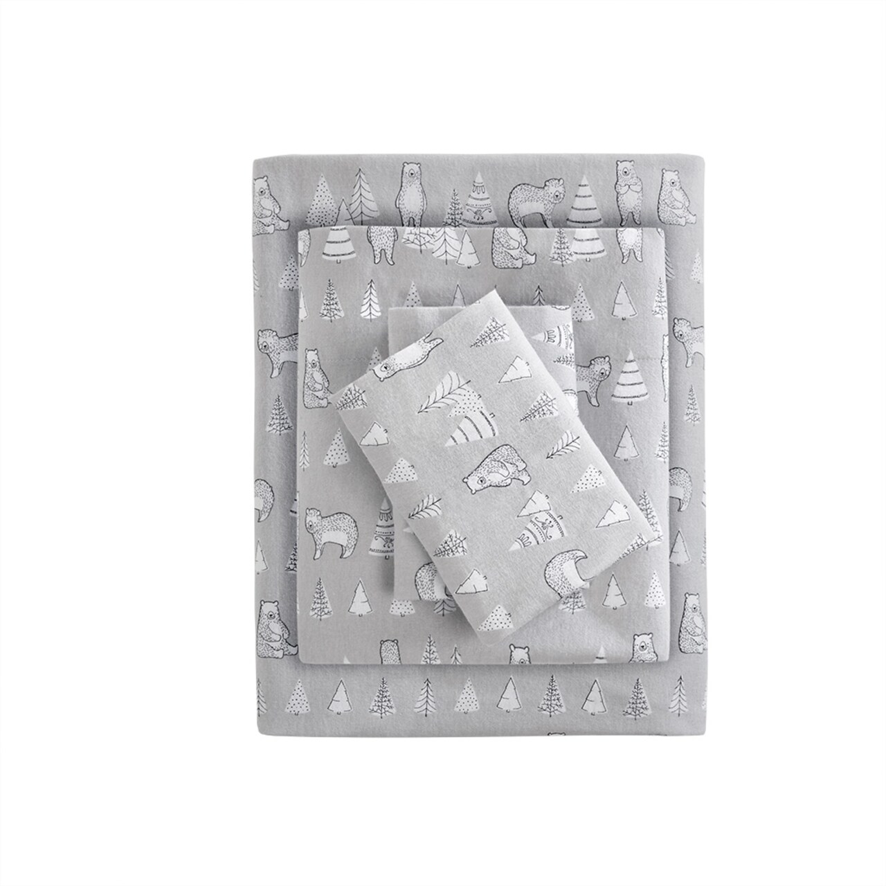 Gracie Mills Persephone 4-Piece Cotton Flannel Sheet Set Twin Gray Grace-7549